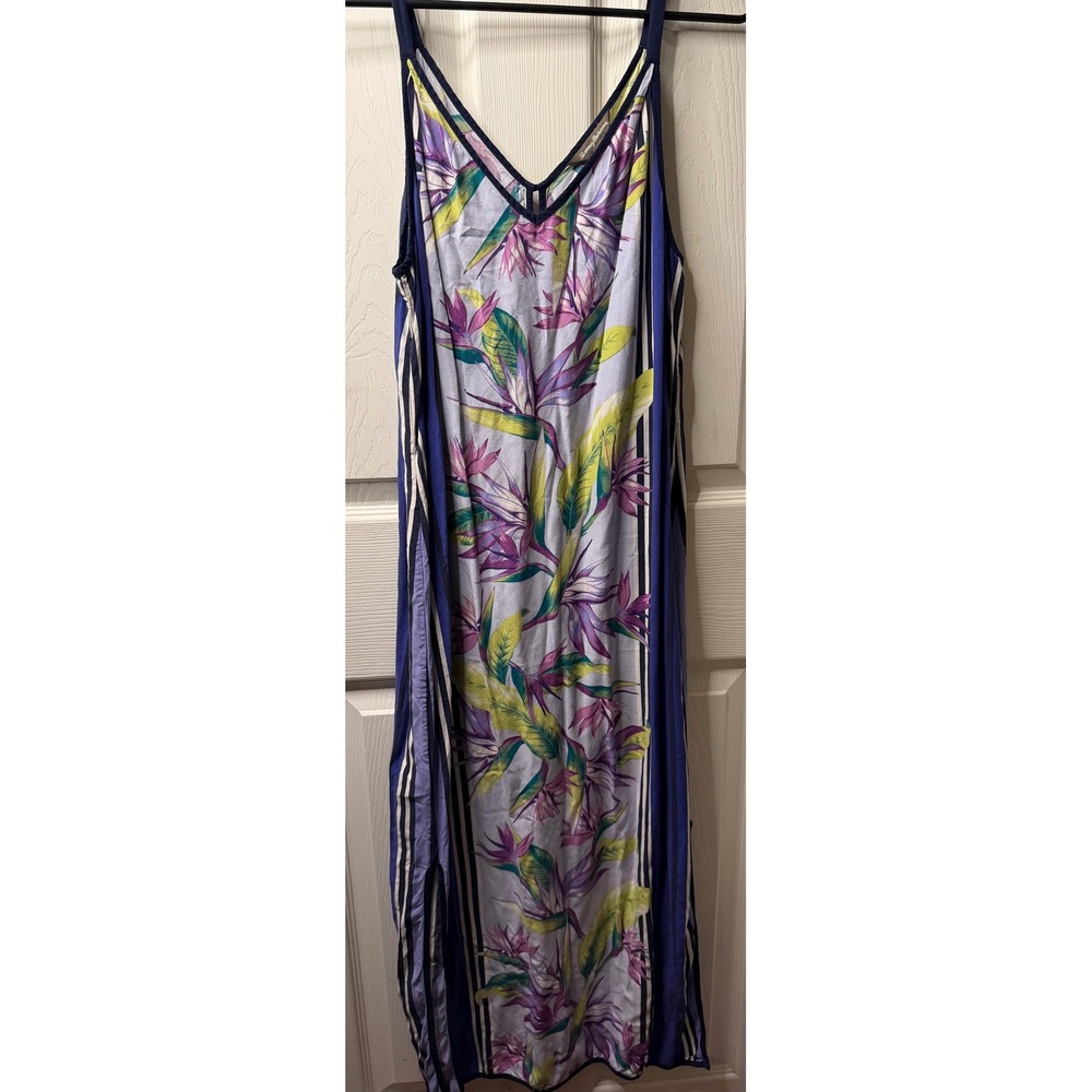 Tommy Bahama Tropical Bird of Paradise Floral Rayon Maxi Dress Blue Purple Small